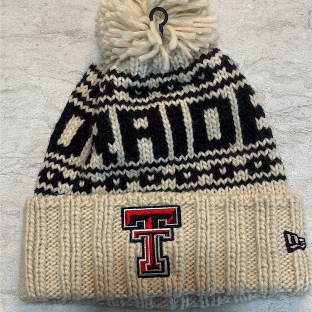 Texas Tech Cream PomPom Beanie